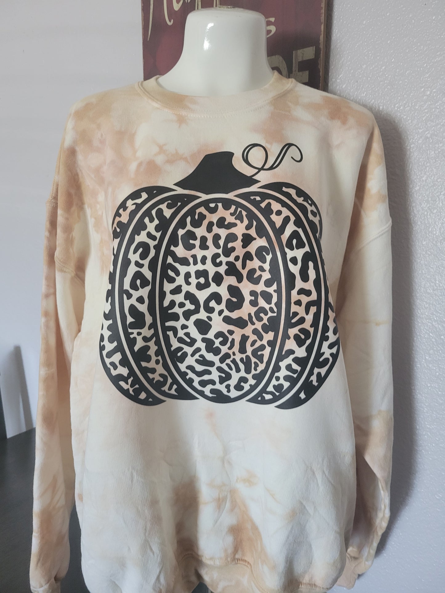 Leopard Pumpkin Tie Dye Crewneck Sweater